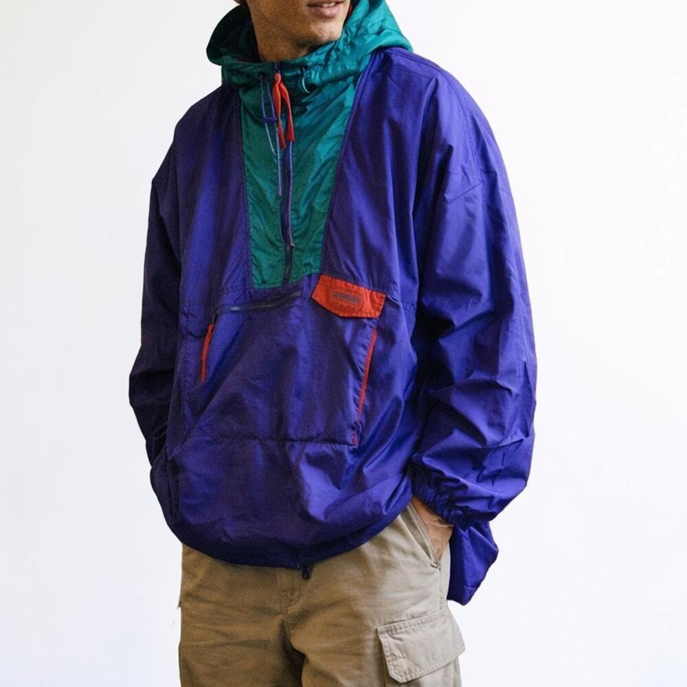 Vintage 90s Columbia Anorak Jacket Purple Green Pullover Mens XL
